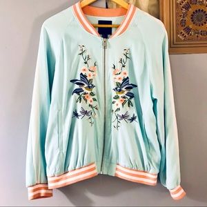 Forever 21 Embroidered Birds Spring Bomber Jacket